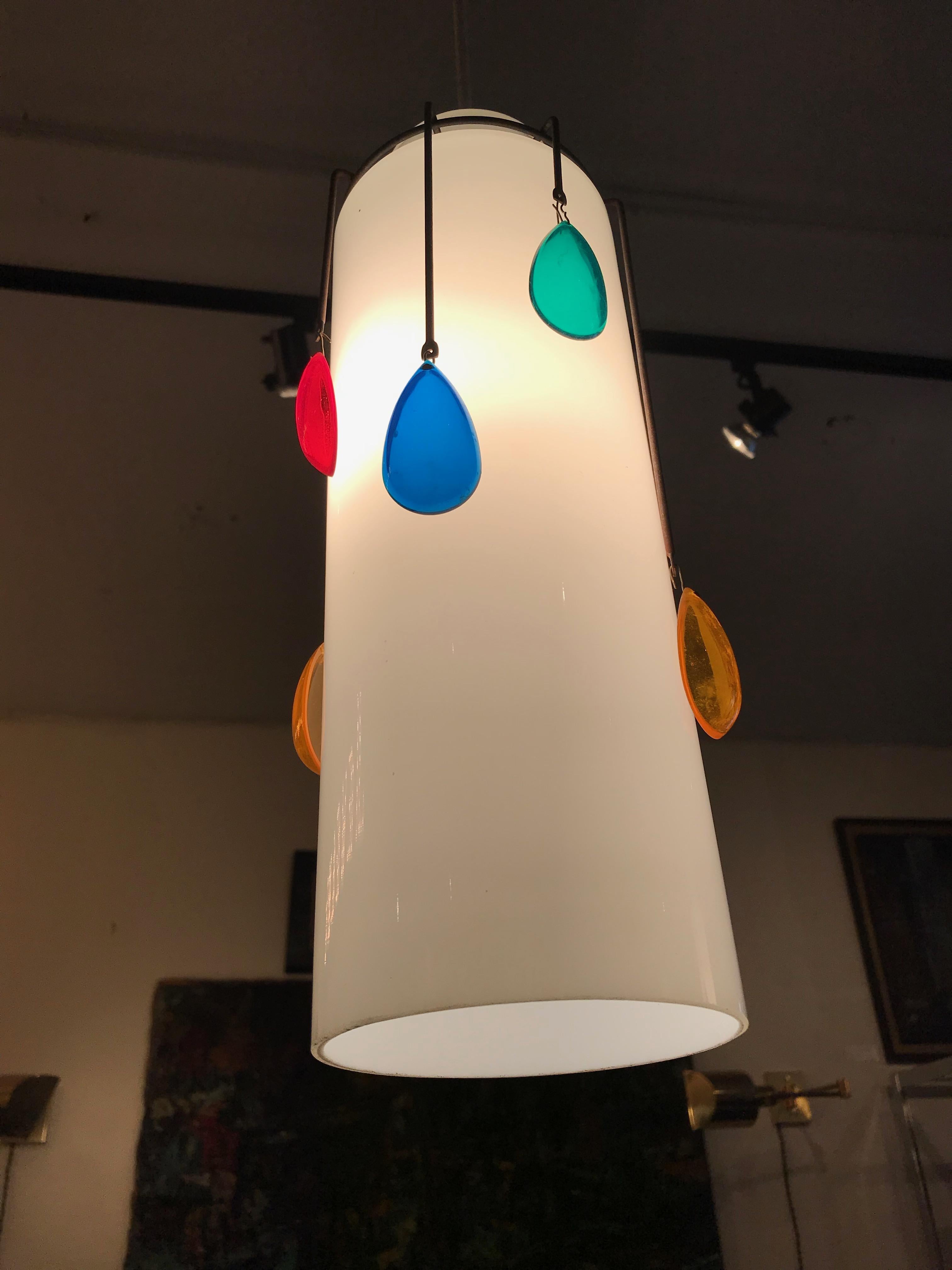 Milk Glass Italian Art Glass Gem Pendant Lights, Set of Three For Sale