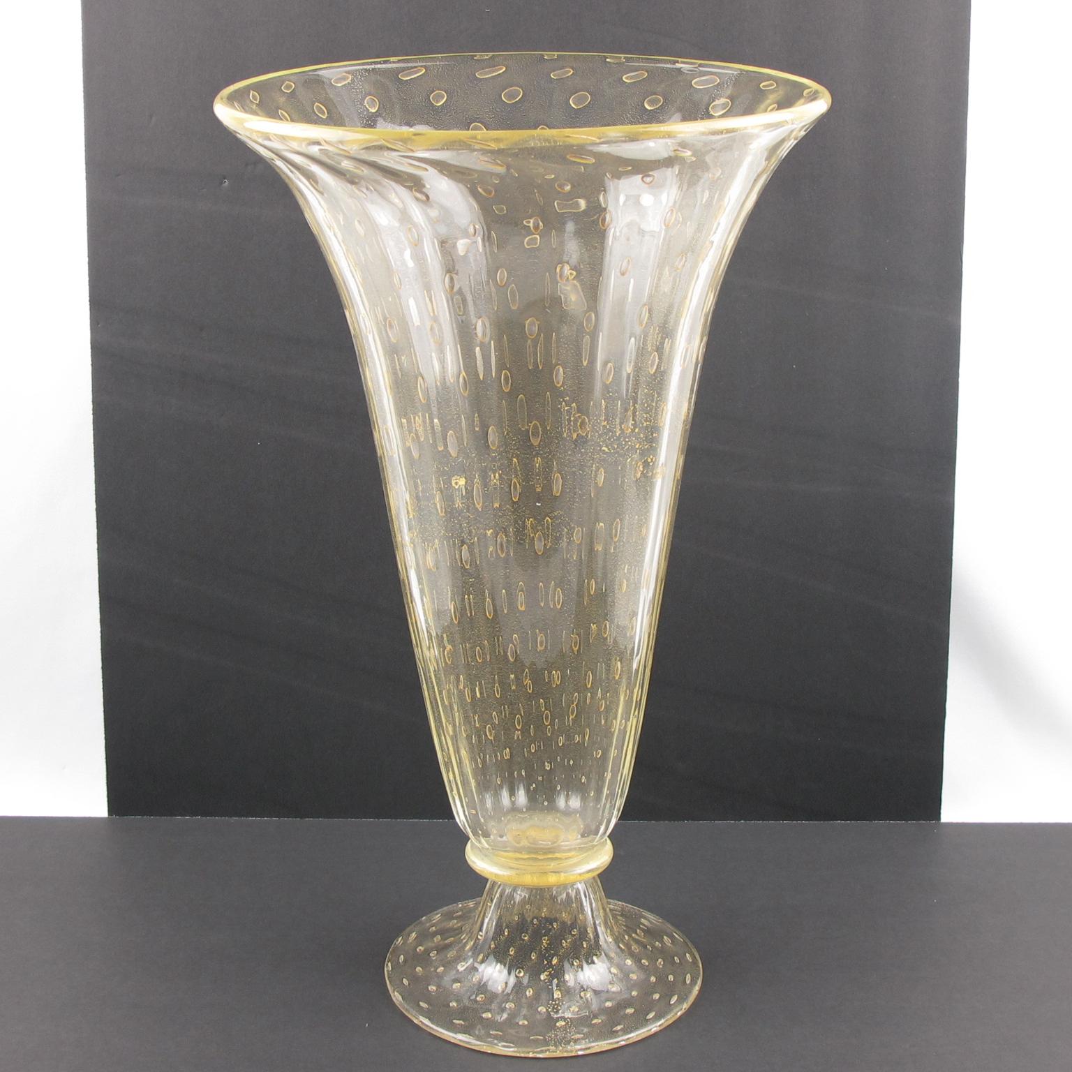 20th Century Italian Art Glass Murano Avventurina Sculptural Vase Gold Flakes and Bubbles