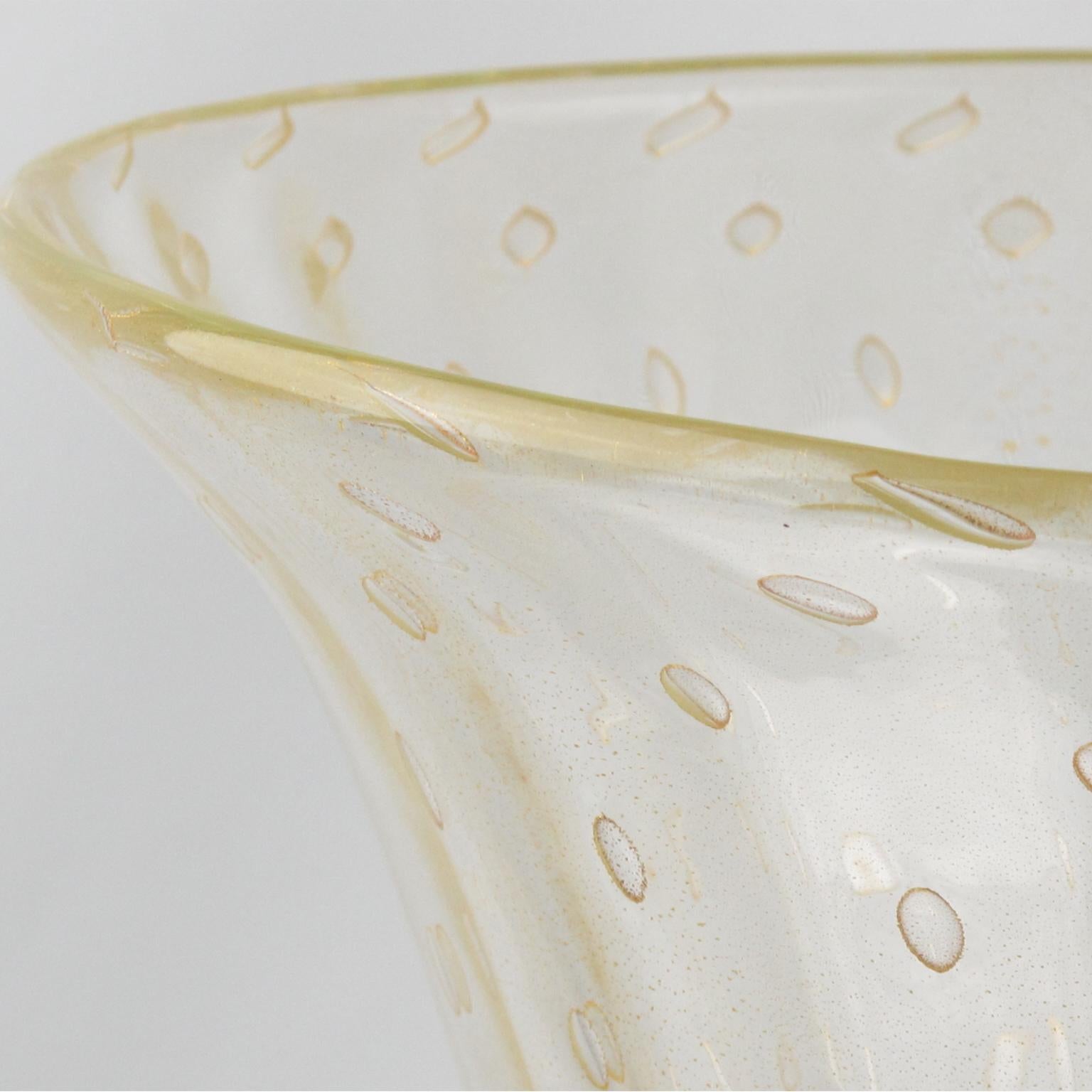 Italian Art Glass Murano Avventurina Sculptural Vase Gold Flakes and Bubbles 1