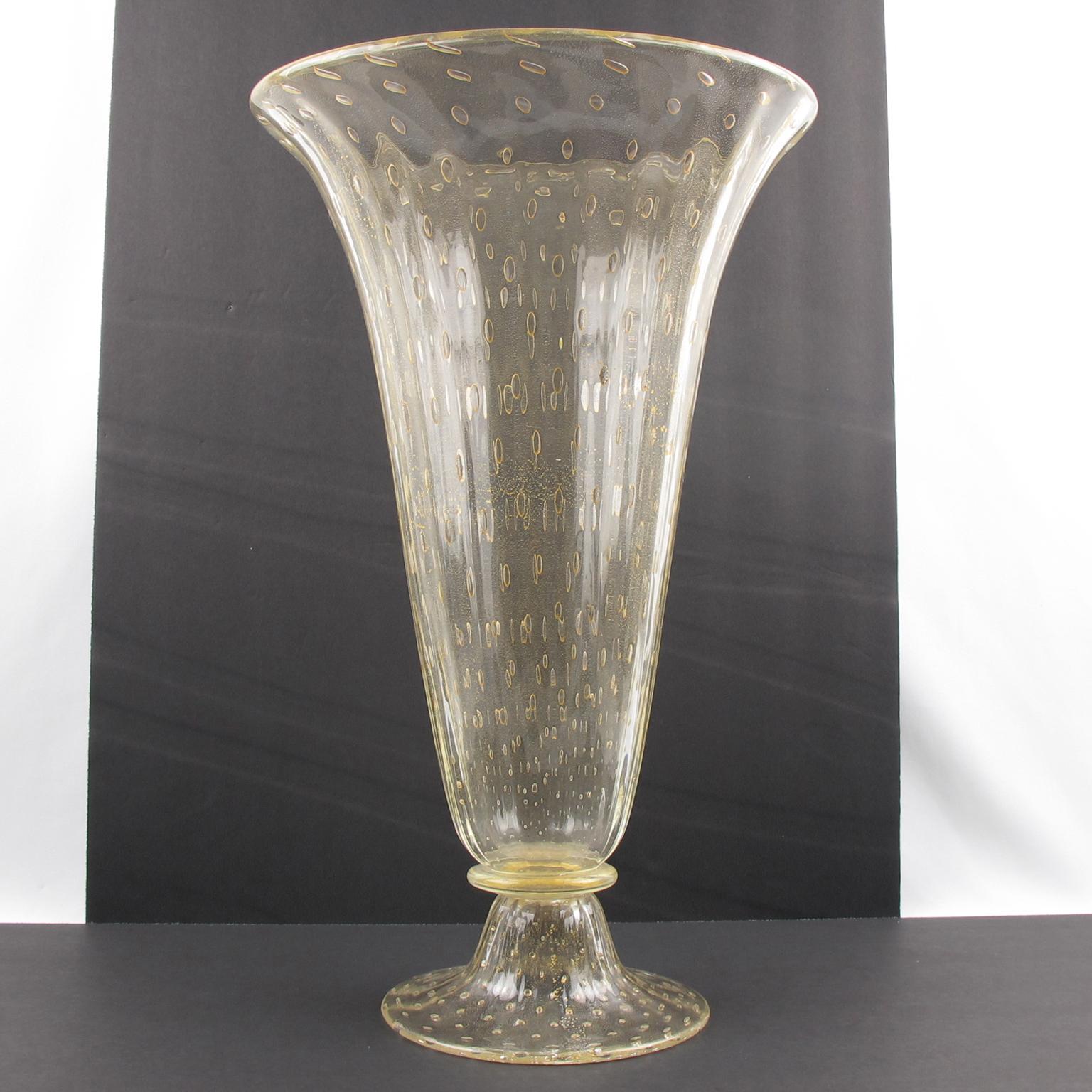 Italian Art Glass Murano Avventurina Sculptural Vase Gold Flakes and Bubbles 4