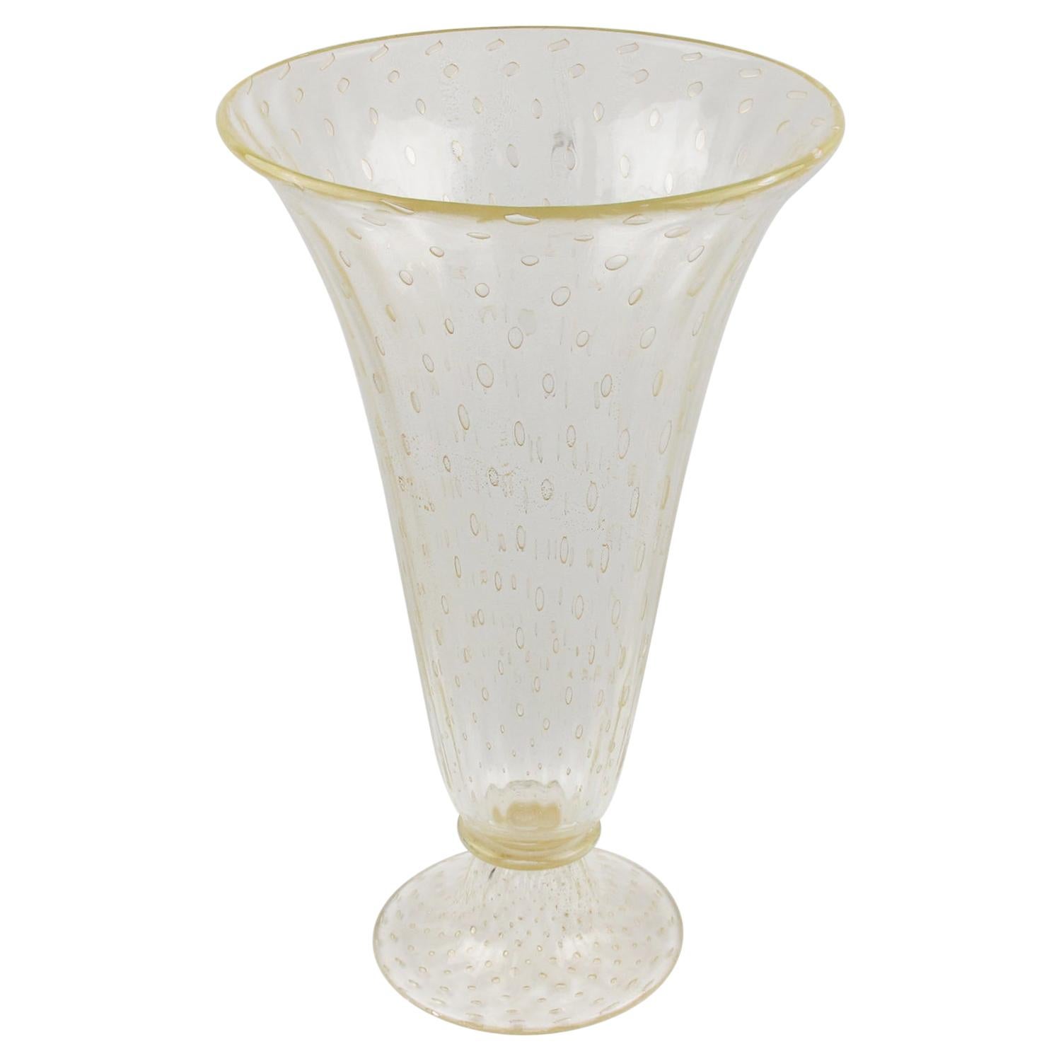 Italian Art Glass Murano Avventurina Sculptural Vase Gold Flakes and Bubbles