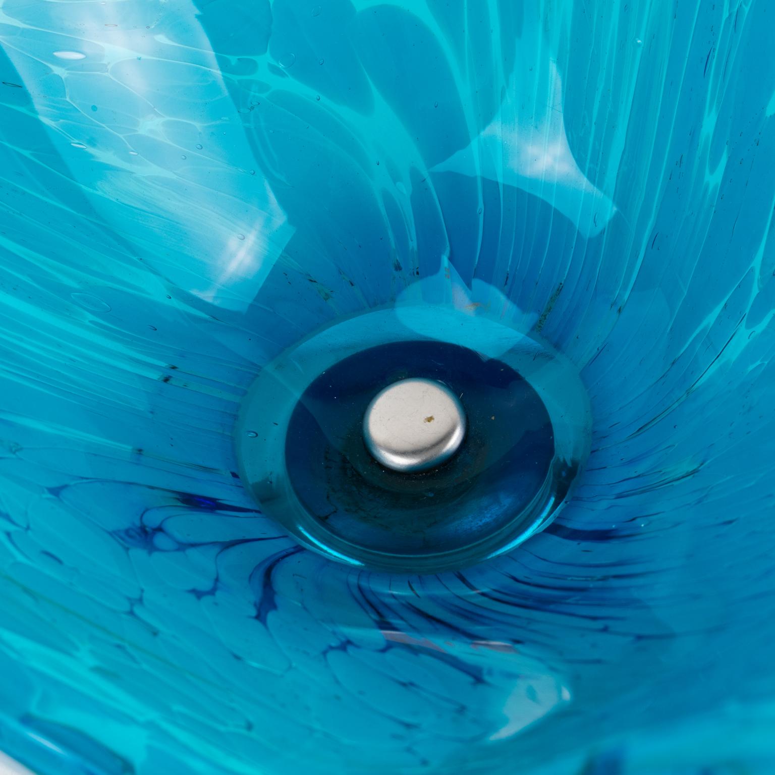Italian Art Glass Murano Blue and White Sculptural Bowl Vase Centerpiece For Sale 6