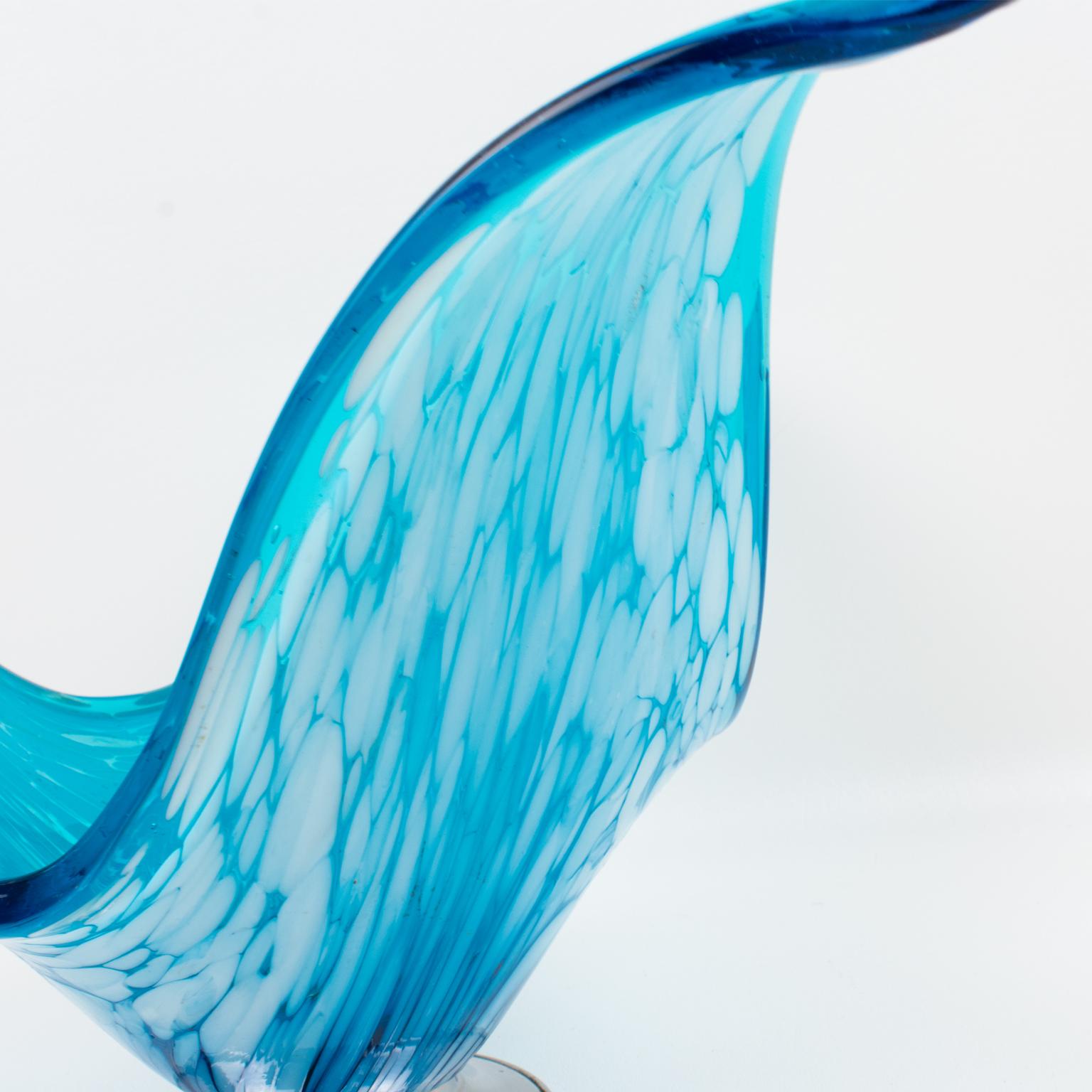 Metal Italian Art Glass Murano Blue and White Sculptural Bowl Vase Centerpiece For Sale