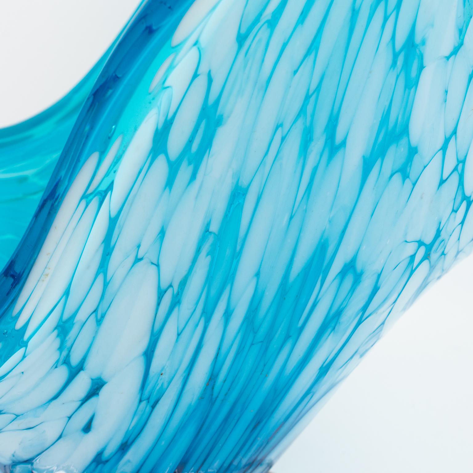 Italian Art Glass Murano Blue and White Sculptural Bowl Vase Centerpiece For Sale 1