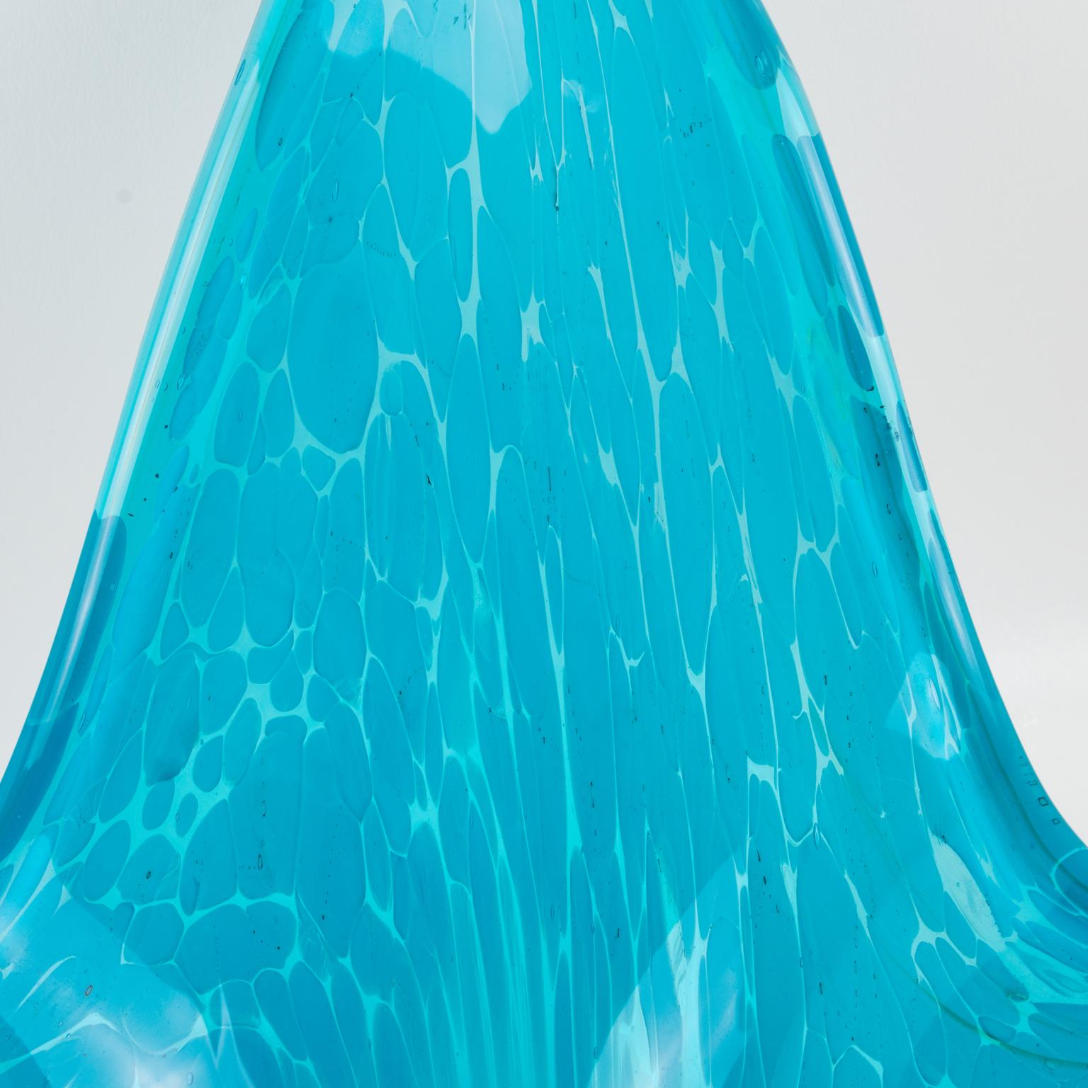 Italian Art Glass Murano Blue and White Sculptural Bowl Vase Centerpiece 1