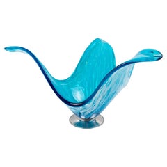 Italian Art Glass Murano Blue and White Sculptural Bowl Vase