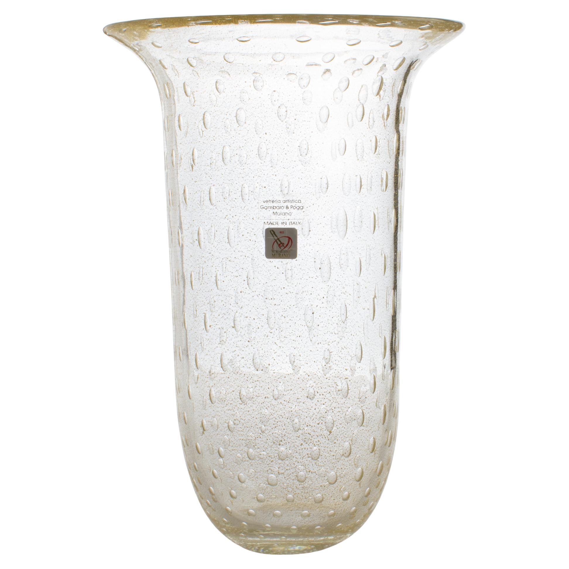 Vaso in vetro artistico italiano di Murano con fiocchi e bolle d'oro di Gambaro & Poggi in vendita