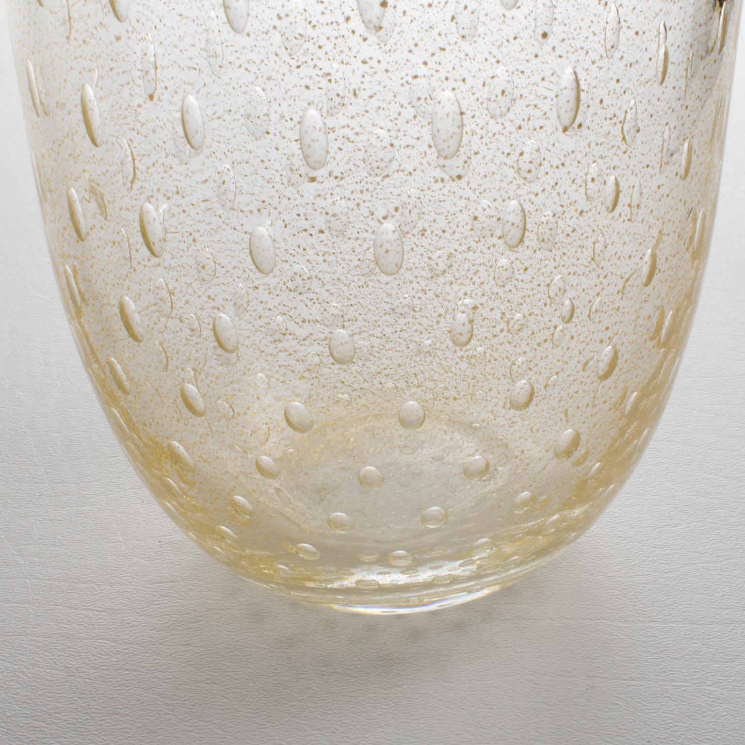 Jarrón de Murano de vidrio artístico italiano Copos dorados y burbujas de Gambaro & Poggi siglo XX en venta