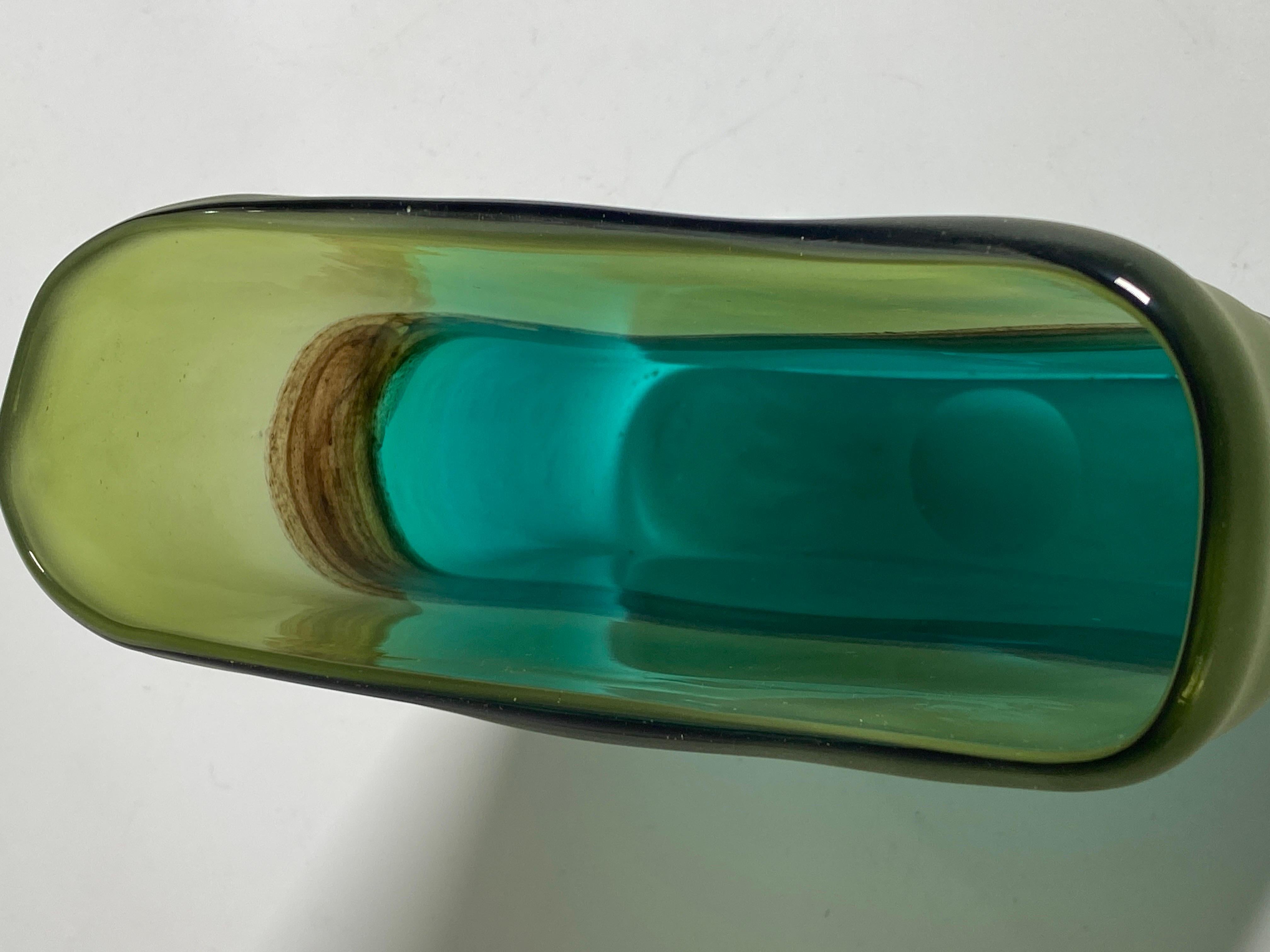  Italian Art Glass Vase, Blue and Green Color, Italy, circa 1970 For Sale 1
