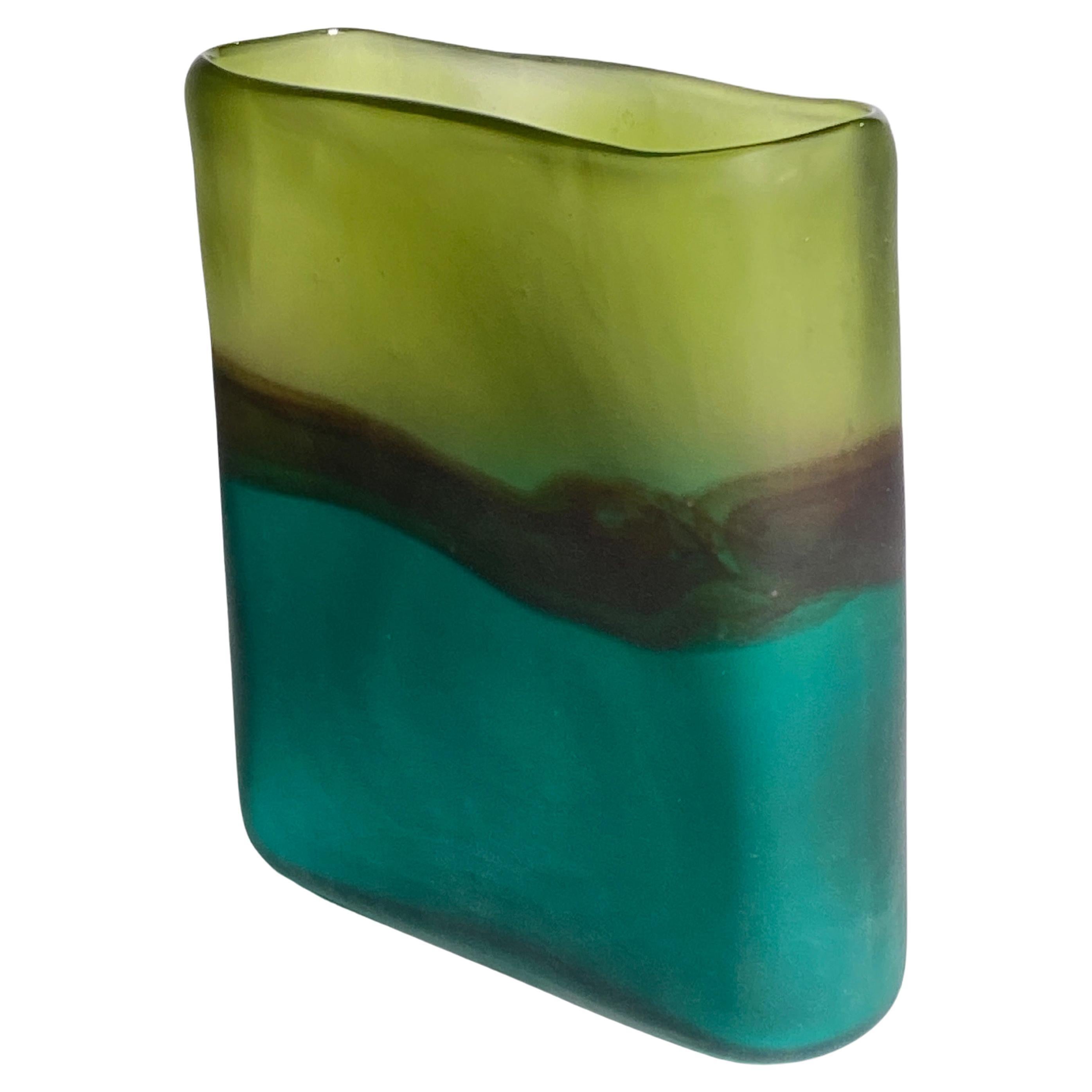  Italian Art Glass Vase, Blue and Green Color, Italy, circa 1970 For Sale