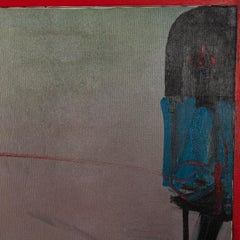 Italian Art Informel Painting Black, Grey, Red, Blue by Danilo Picchiotti, 1987