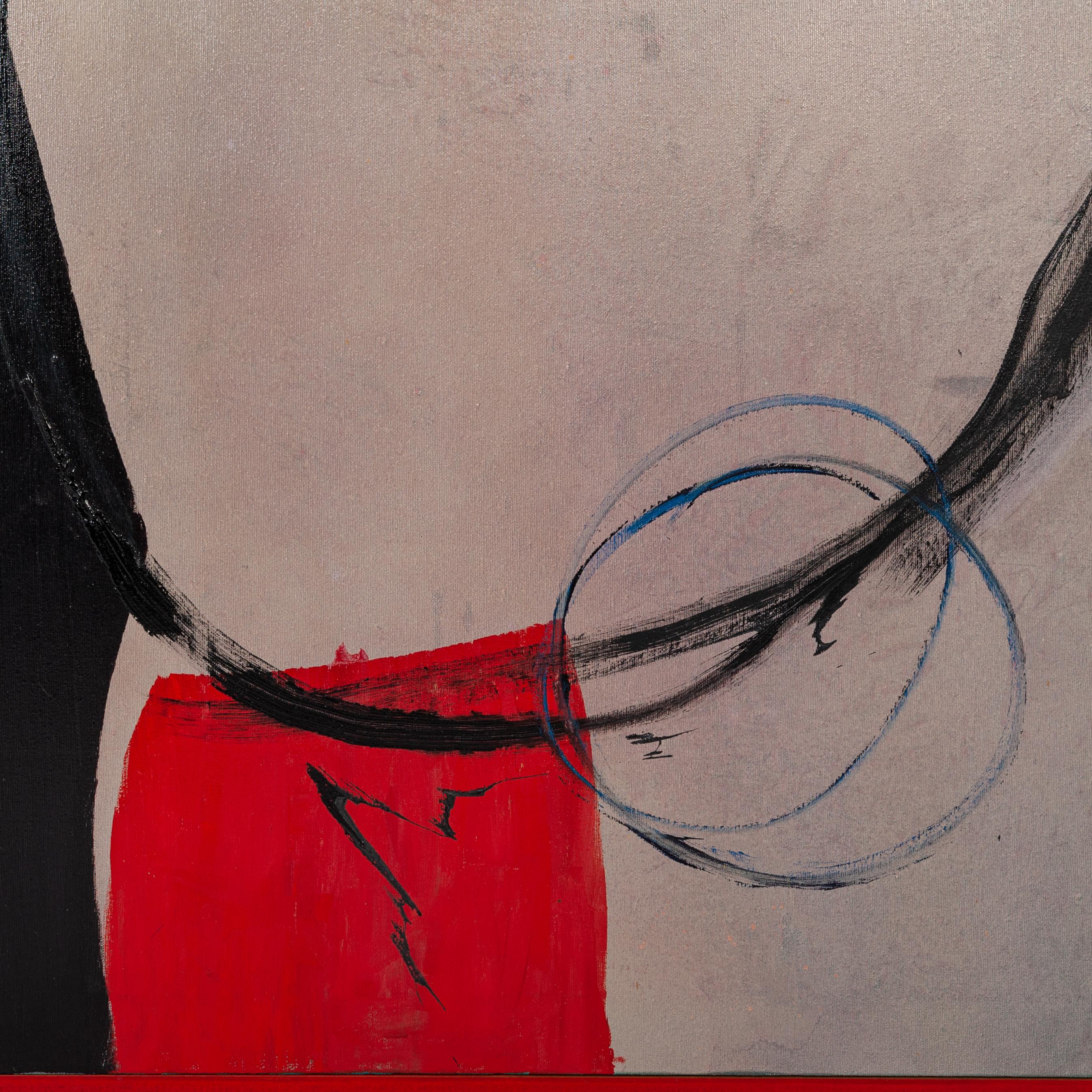 Italienisches Kunst Informel-Gemälde in Schwarz, Grau, Rot, Blau und Blau von Danilo Picchiotti, 1987 (Moderne der Mitte des Jahrhunderts) im Angebot