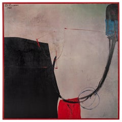 Italian Art Informel Painting Black, Grey, Red, Blue by Danilo Picchiotti, 1987