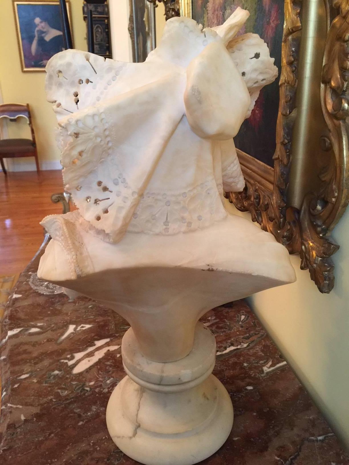Italian Art Nouveau Alabaster Marble and Bust of a Beautiful Young Woman 1