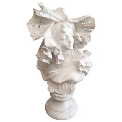 Italian Art Nouveau Alabaster Marble and Bust of a Beautiful Young Woman