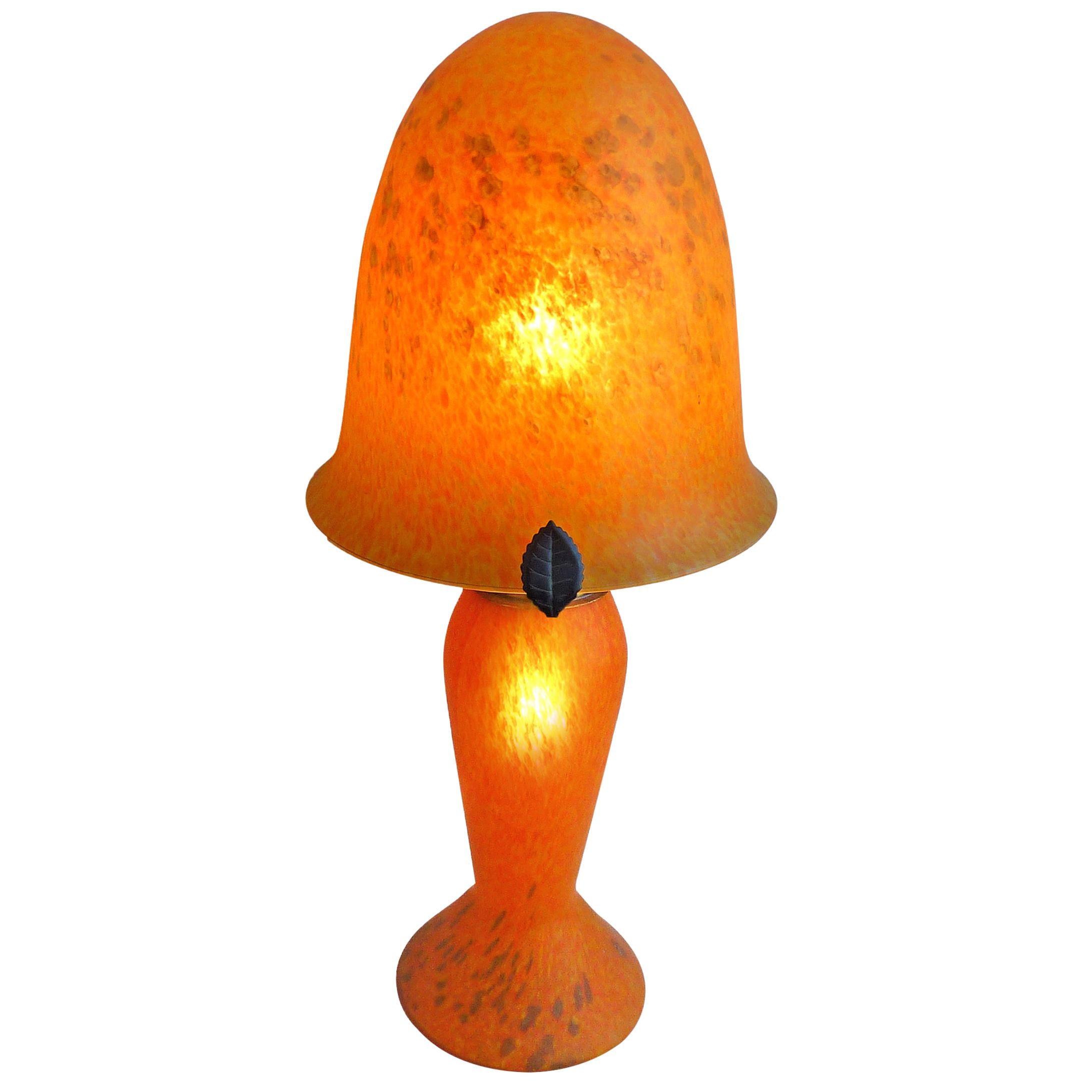 Italian Art Nouveau and Art Deco Mushroom Murano Table Lamp in Amber Glass Paste