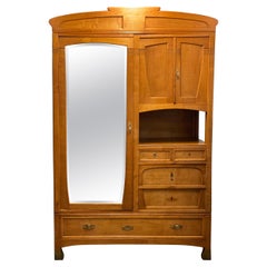 Italian Art Nouveau Ash Armoire Wardrobe, c. 1900