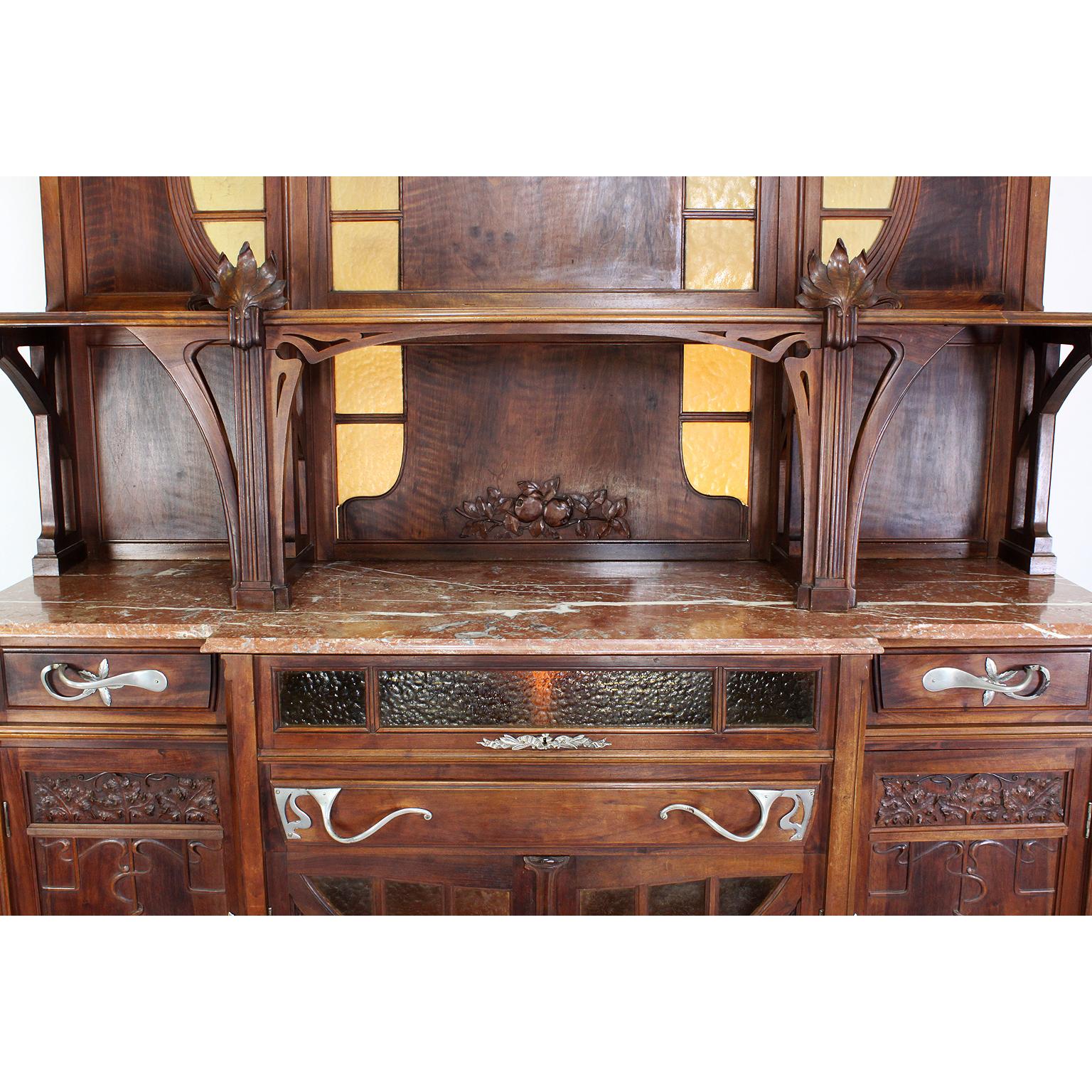 Italian Art Nouveau Carved Walnut Credenza Buffet, Vittorio Valabrega In Good Condition For Sale In Los Angeles, CA