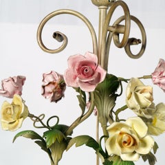 Italian Art Nouveau Ceiling Chandelier Painted Iron & Polychrome Ceramic Bassano