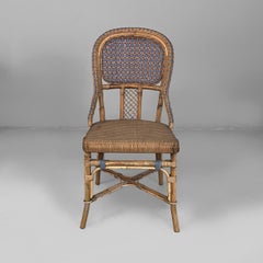 Italian Art Nouveau chairs in rattan and light blue rattan, early 1900s
