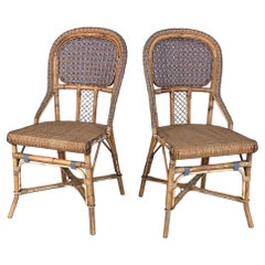 Italian Art Nouveau chairs in rattan and light blue rattan, early 1900s
