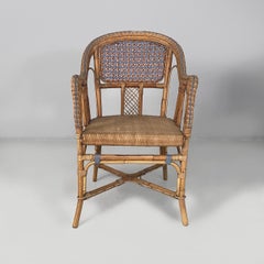 Italian Art Nouveau chairs with armrest in rattan light blue rattan, early 1900s