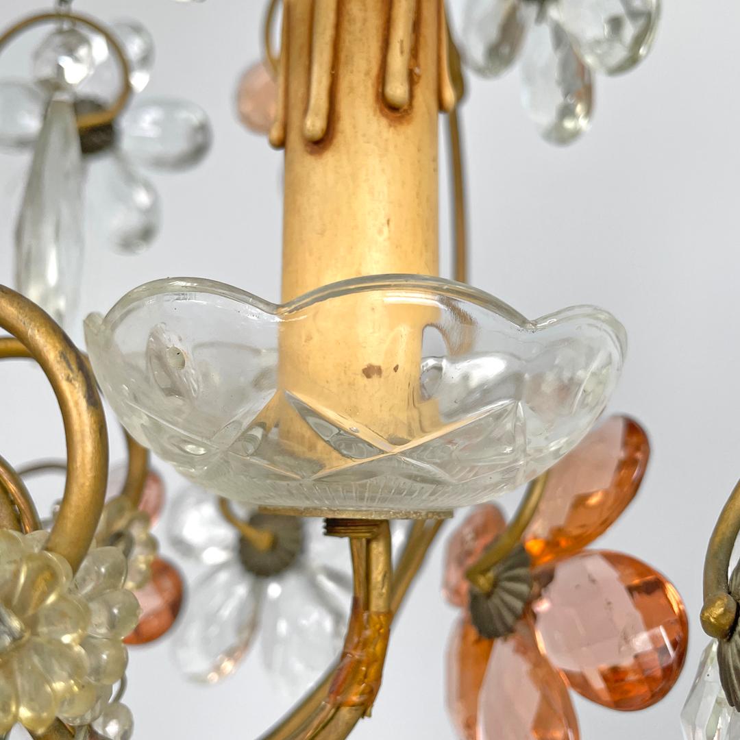 Lampadario italiano in stile Art Nouveau in vetro rosa e trasparente e ottone, inizio '900 in vendita 9