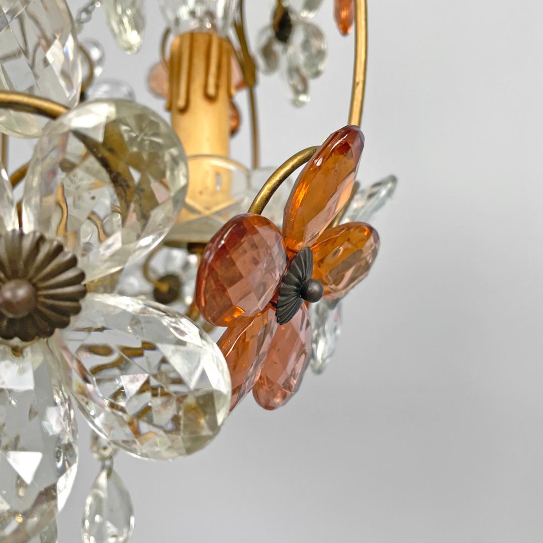 Lampadario italiano in stile Art Nouveau in vetro rosa e trasparente e ottone, inizio '900 in vendita 12