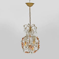 Italian Art Nouveau chandelier in pink and clear glass and brass, early 1900s