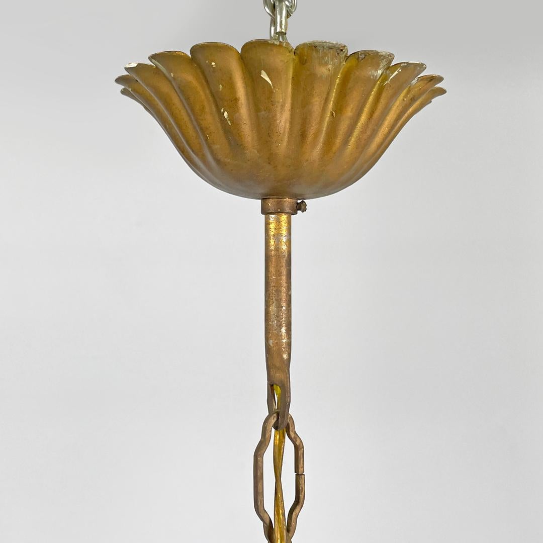 Inizio XX secolo Lampadario italiano in stile Art Nouveau in vetro rosa e trasparente e ottone, inizio '900 in vendita