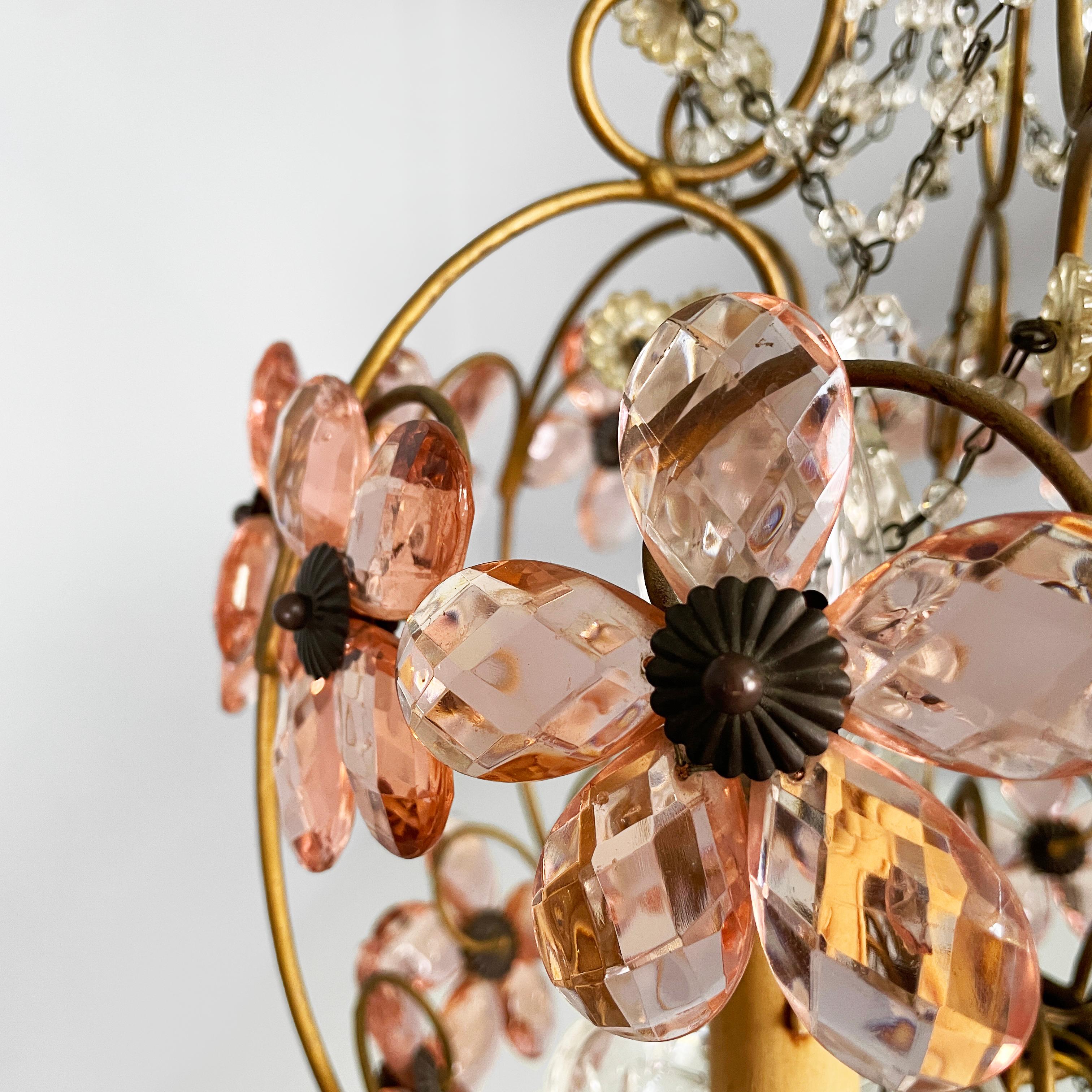 Lampadari italiani in stile Art Nouveau in vetro rosa di Murano e ottone, inizio '900 in vendita 5
