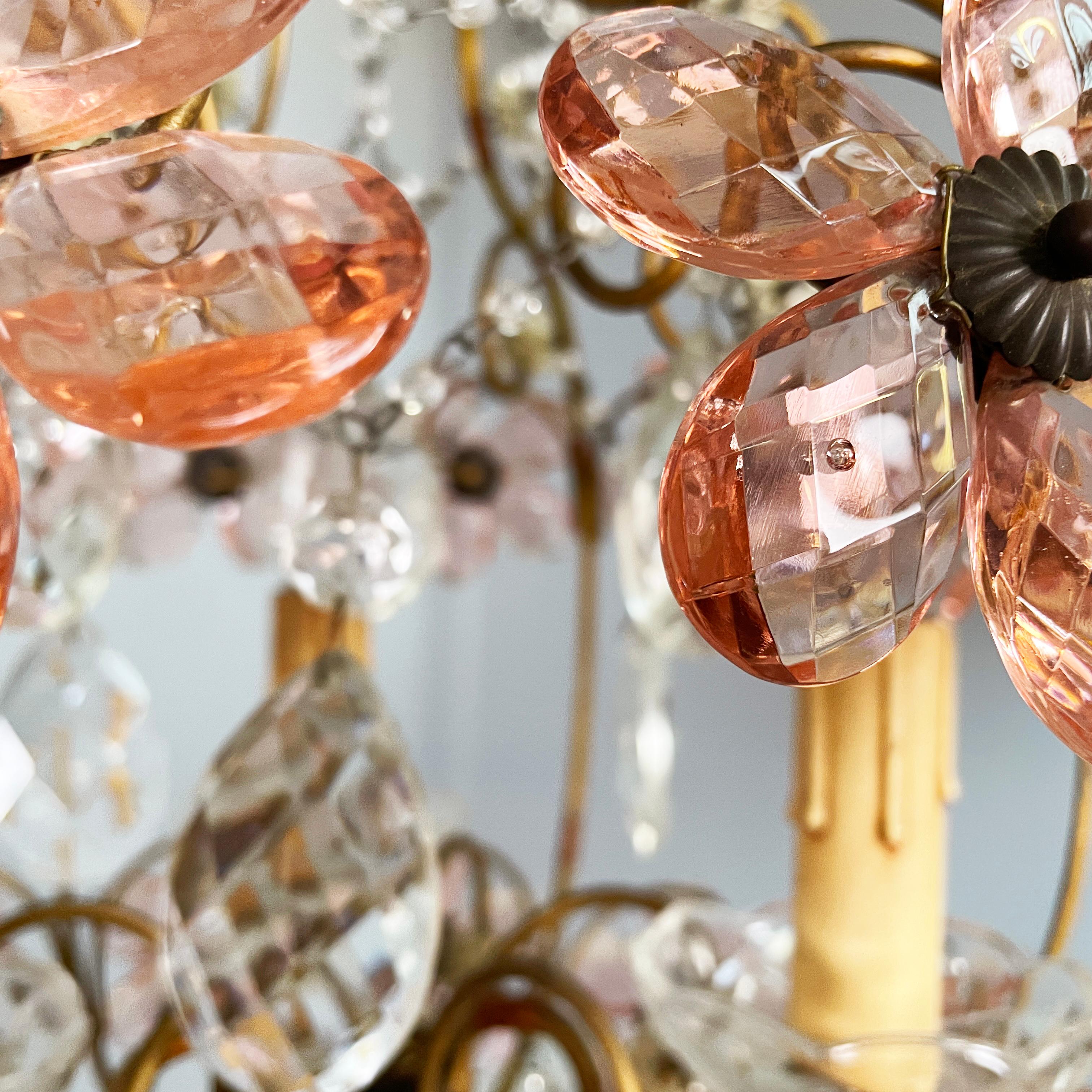 Lampadari italiani in stile Art Nouveau in vetro rosa di Murano e ottone, inizio '900 in vendita 6