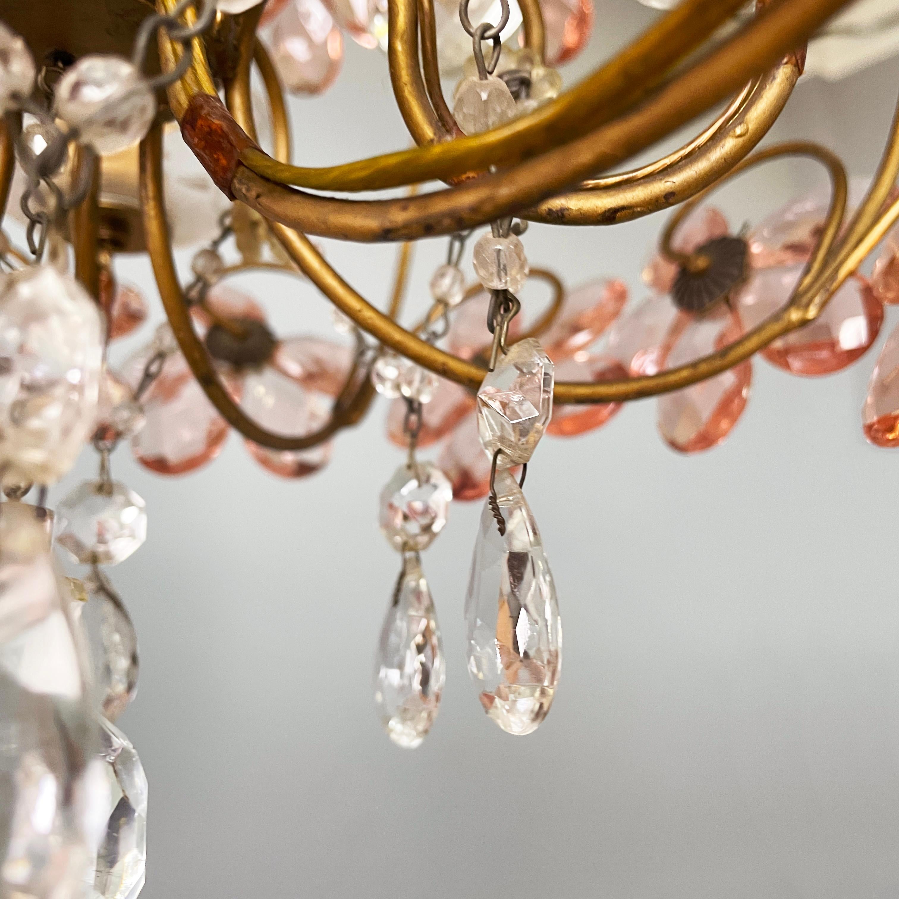 Lampadari italiani in stile Art Nouveau in vetro rosa di Murano e ottone, inizio '900 in vendita 9