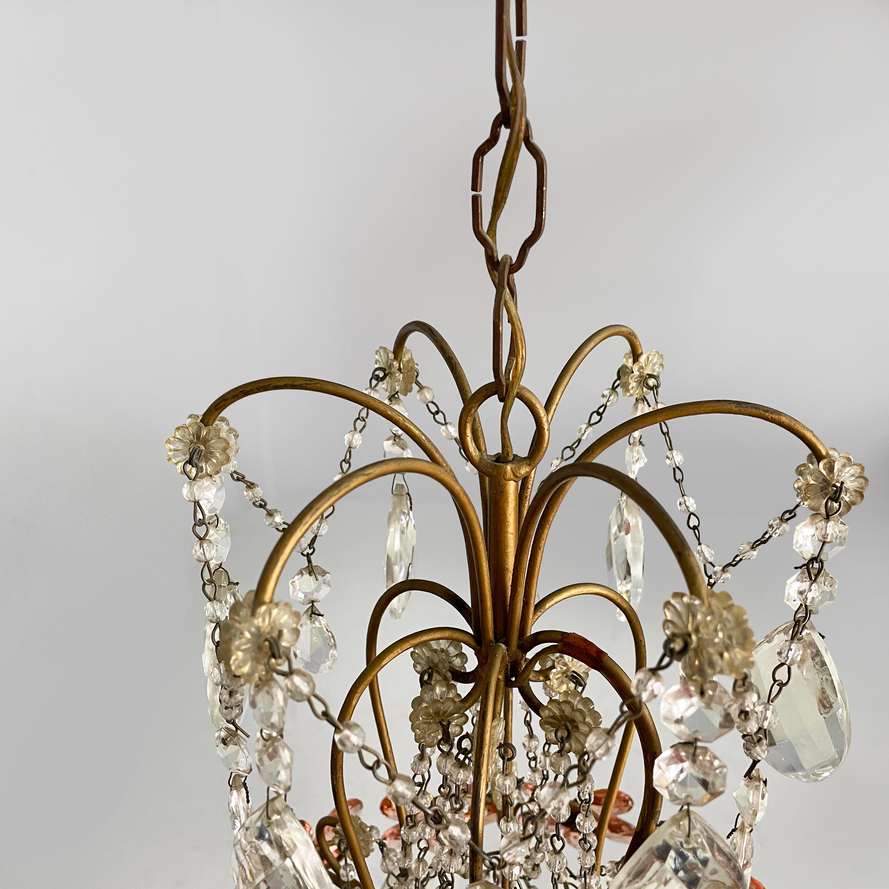 Lampadari italiani in stile Art Nouveau in vetro rosa di Murano e ottone, inizio '900 in vendita 12