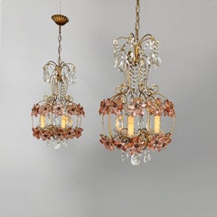 Italian Art Nouveau chandeliers in pink Murano glass and brass, early 1900s