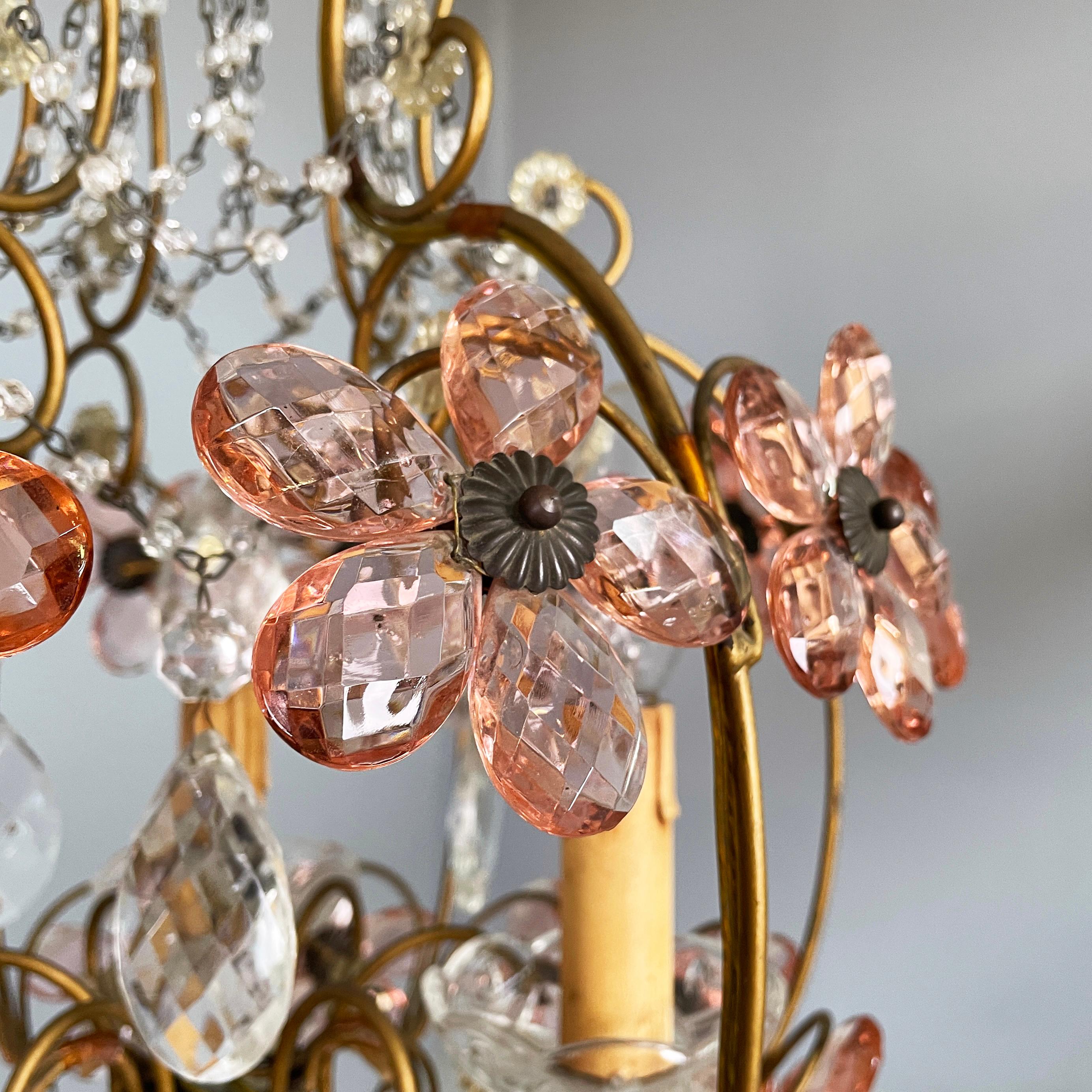 Lampadari italiani in stile Art Nouveau in vetro rosa di Murano e ottone, inizio '900 in vendita 1