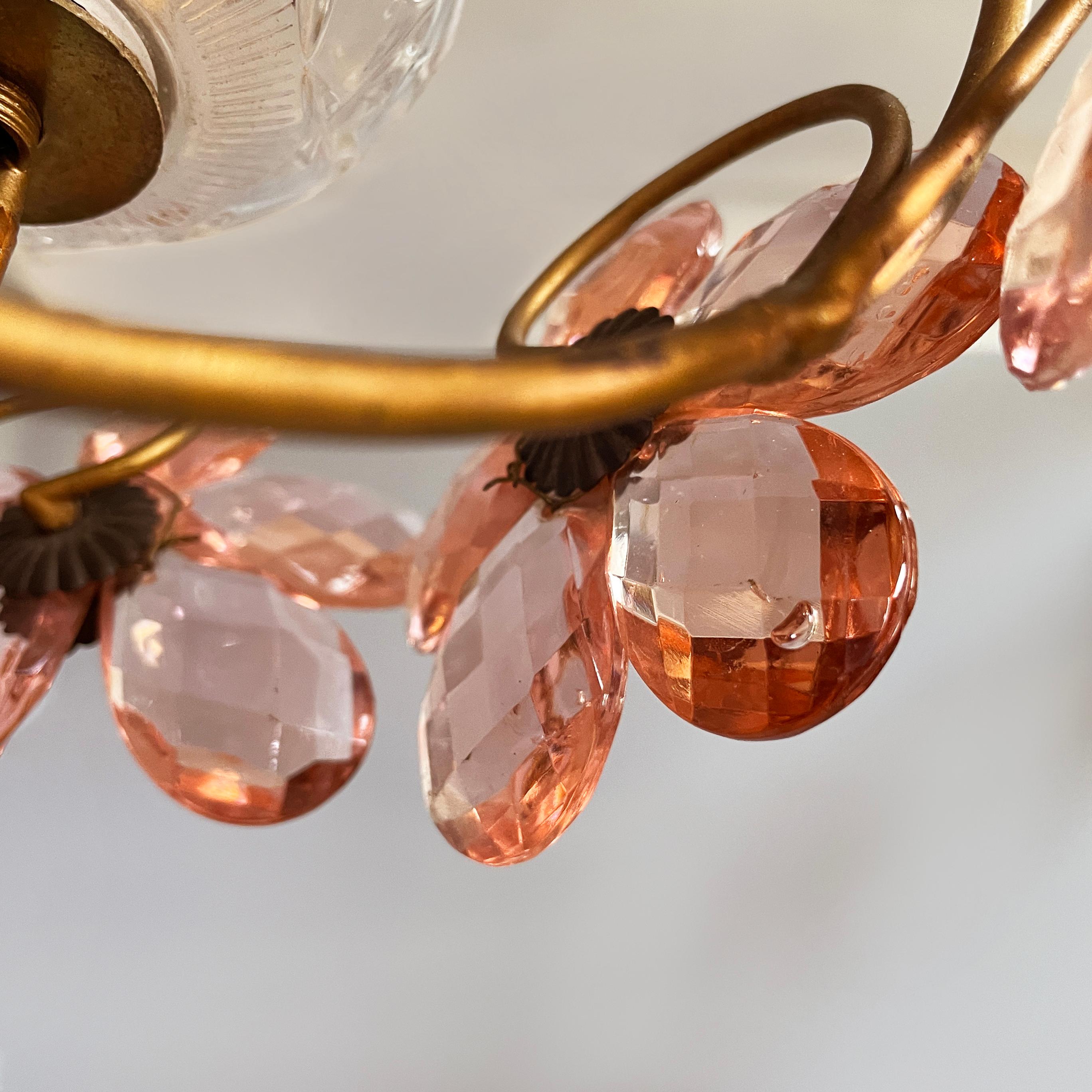 Lampadari italiani in stile Art Nouveau in vetro rosa di Murano e ottone, inizio '900 in vendita 3