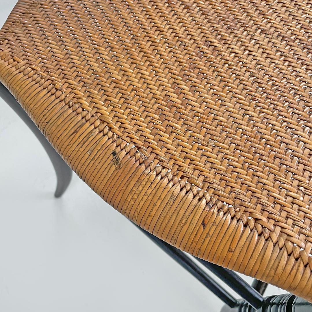 Italian Art Nouveau Chiavarina chairs in black wood and wicker, early 1900s For Sale 8