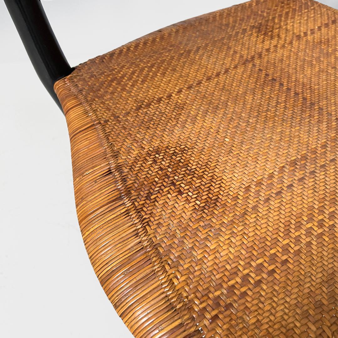 Italian Art Nouveau Chiavarina chairs in black wood and wicker, early 1900s For Sale 10