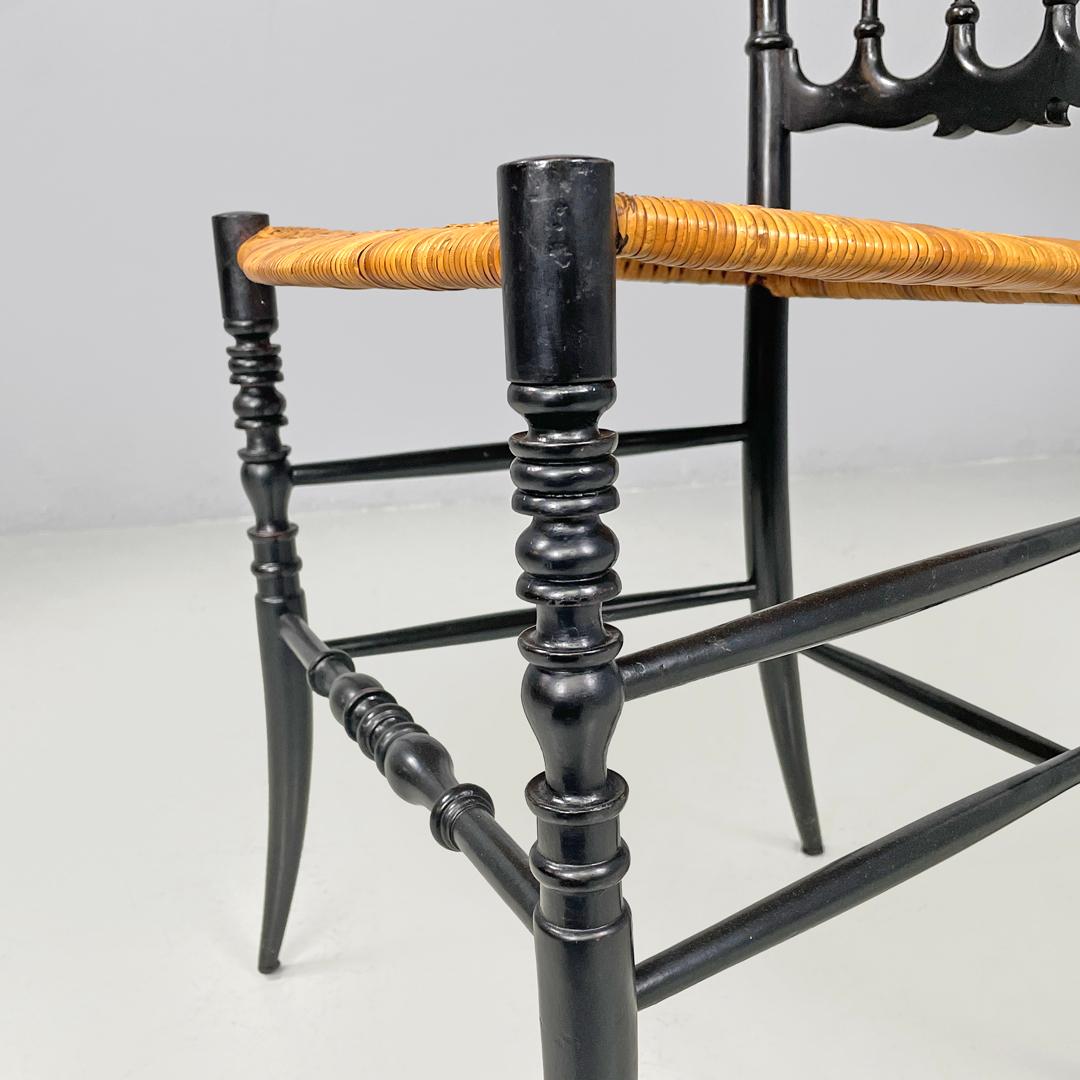 Italian Art Nouveau Chiavarina chairs in black wood and wicker, early 1900s For Sale 13