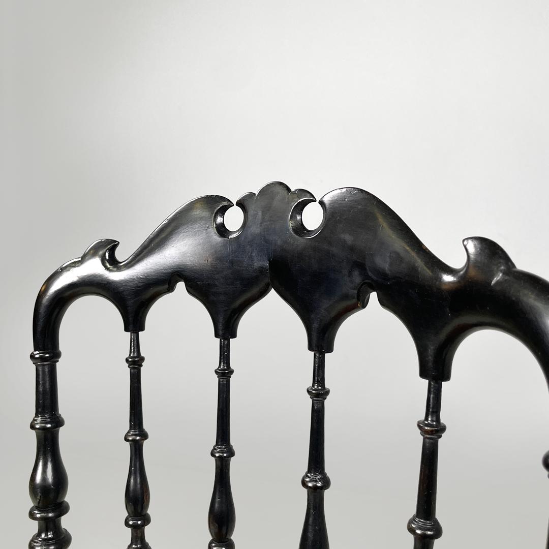 Italian Art Nouveau Chiavarina chairs in black wood and wicker, early 1900s For Sale 3