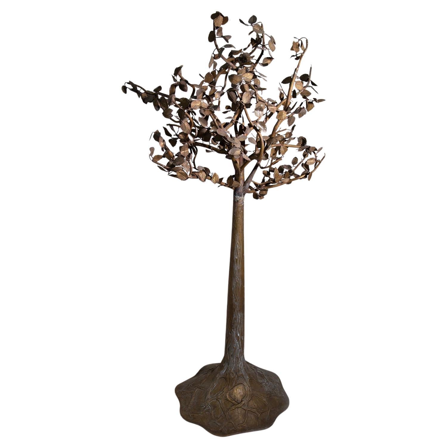 Italian Art Nouveau gilded metal tree sculpture