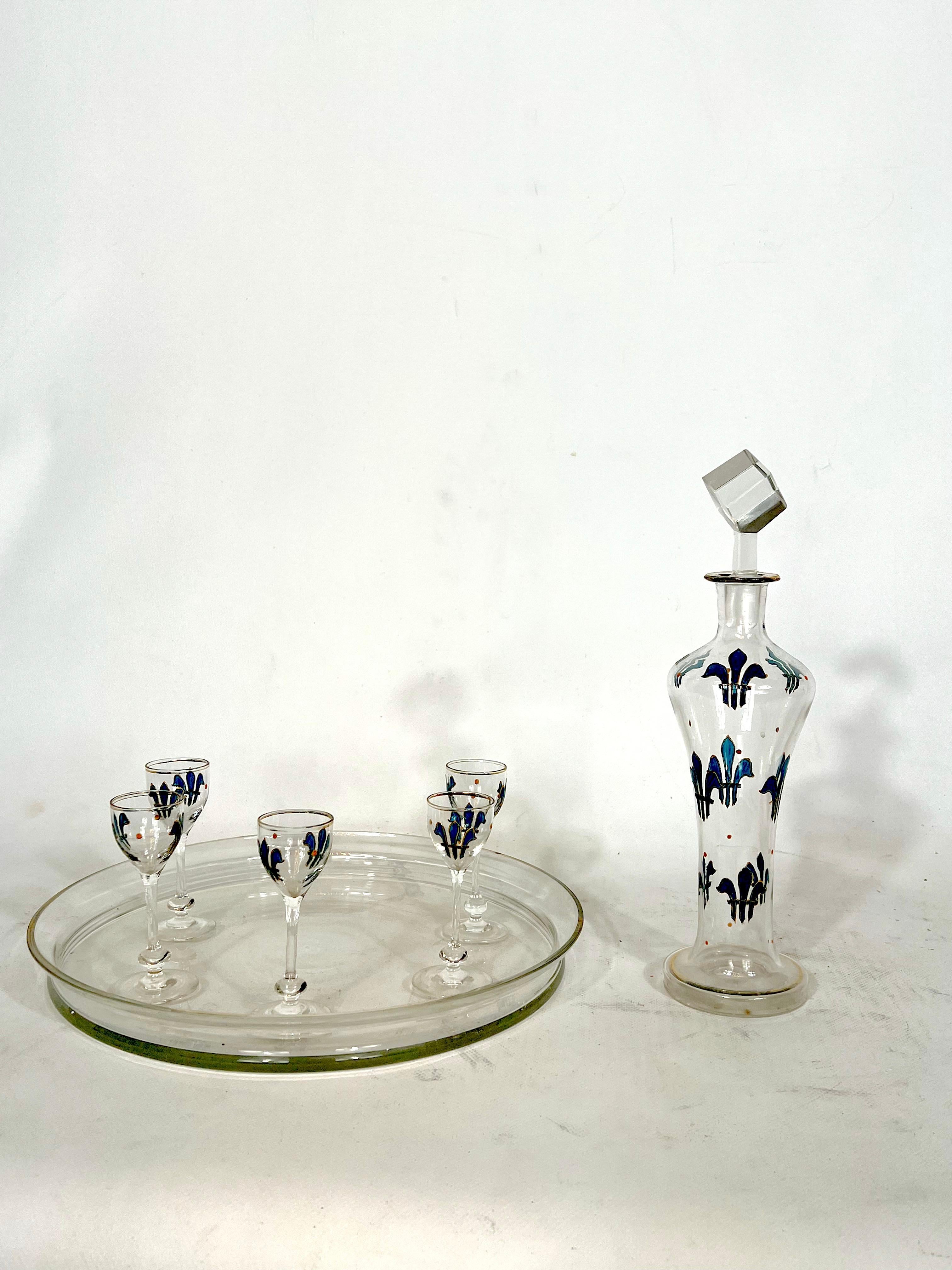 Italian Art Nouveau Glass Liquor Set from 1920s For Sale 9