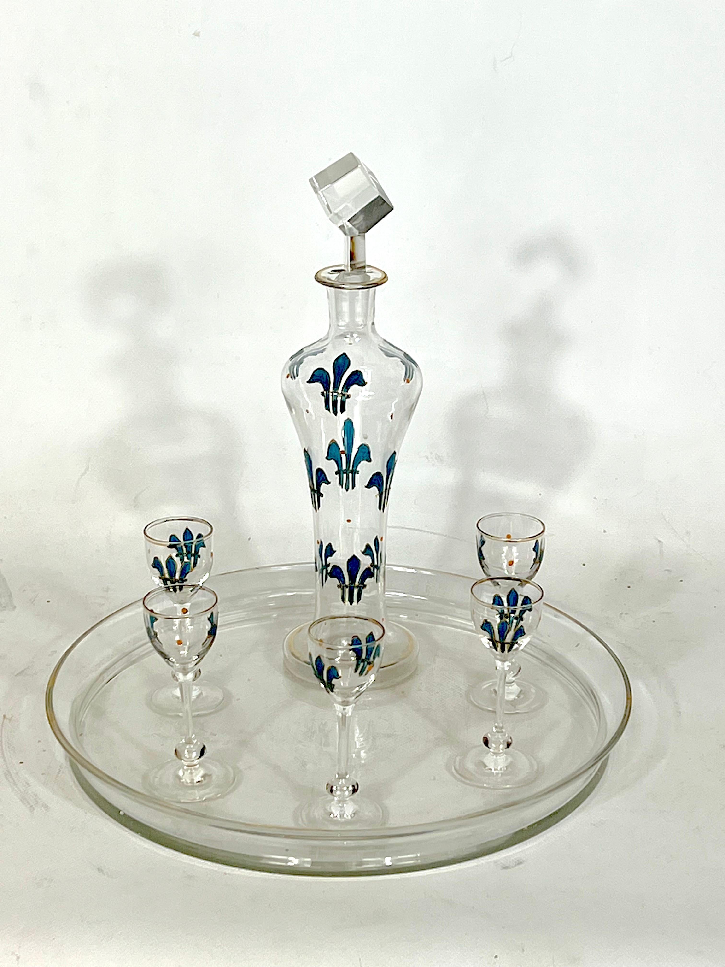 20th Century Italian Art Nouveau Glass Liquor Set from 1920s For Sale
