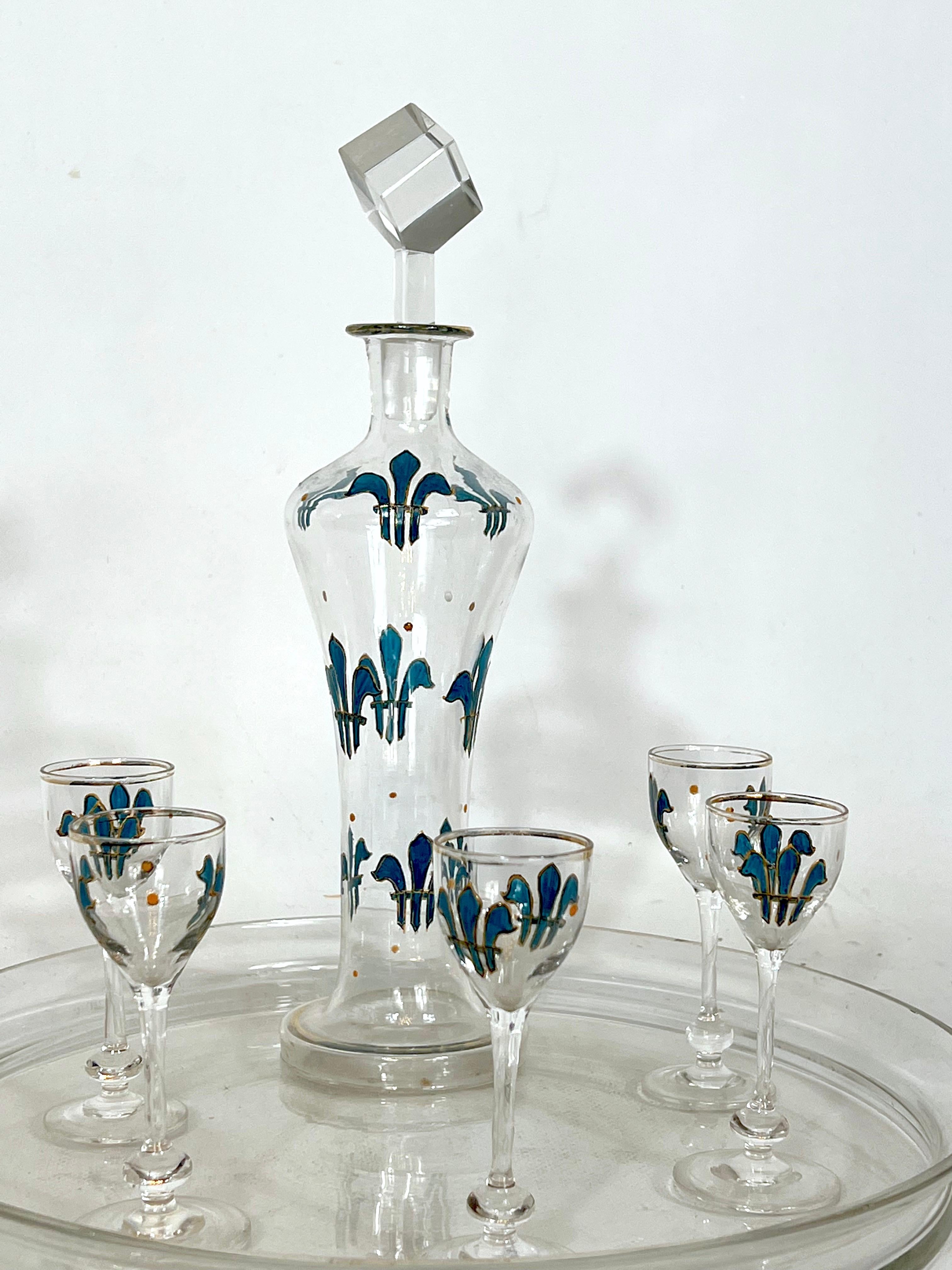 Italian Art Nouveau Glass Liquor Set from 1920s For Sale 1