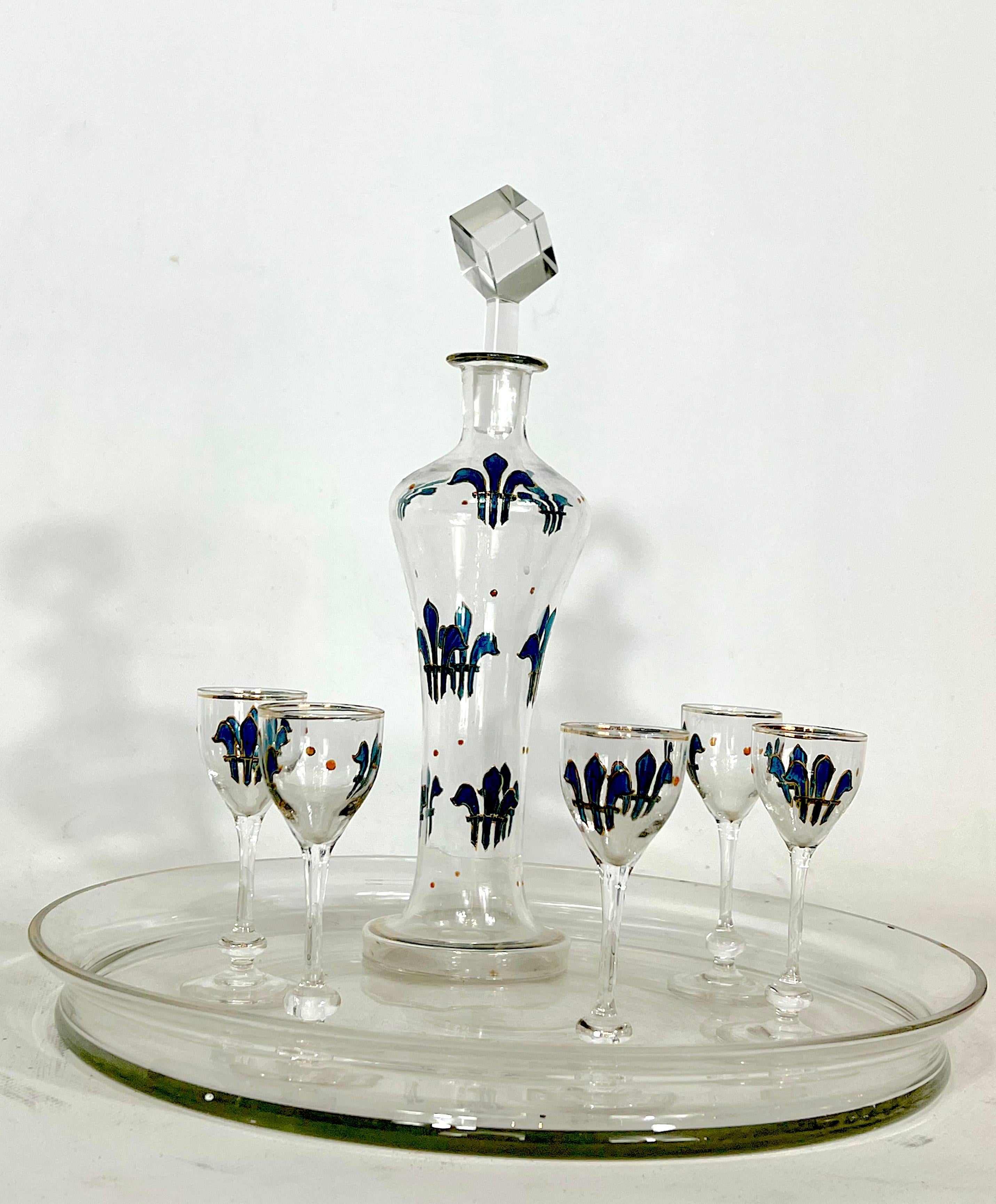 Italian Art Nouveau Glass Liquor Set from 1920s For Sale 2