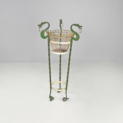 Italian Art Nouveau green wrought iron vase holder with decorative dragons 1900s