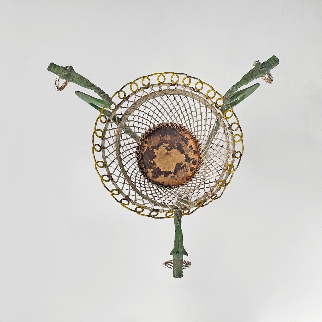 Iron Italian Art Nouveau green wrought iron vase holder with decorative dragons 1900s For Sale
