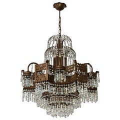 Italian Art Nouveau Murano Glass and Brass Chandelier