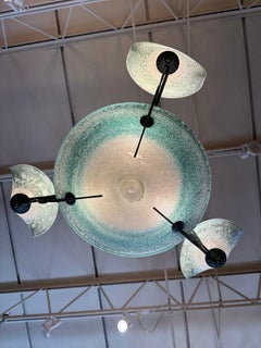 Italian Art Nouveau Verdigris Bonze and Frosted Glass Chandelier